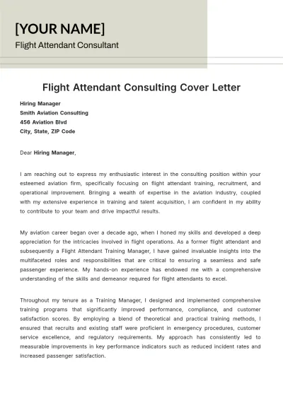 Free Flight Attendant Consulting Cover Letter to Edit Online