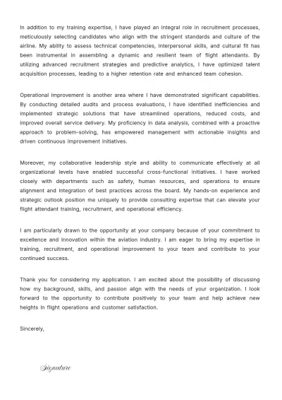 Free Flight Attendant Consulting Cover Letter to Edit Online