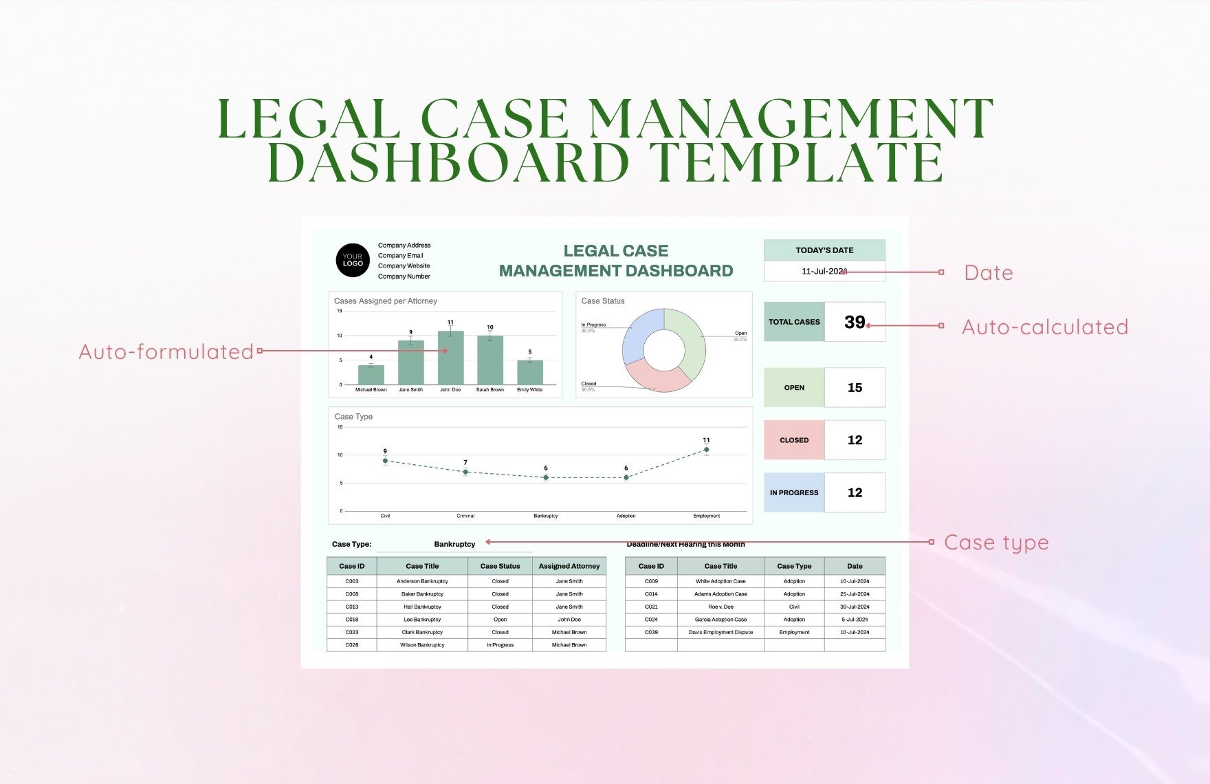 Legal Case Management Dashboard Template