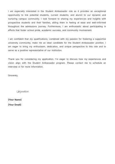 Free Student Ambassador Cover Letter to Edit Online