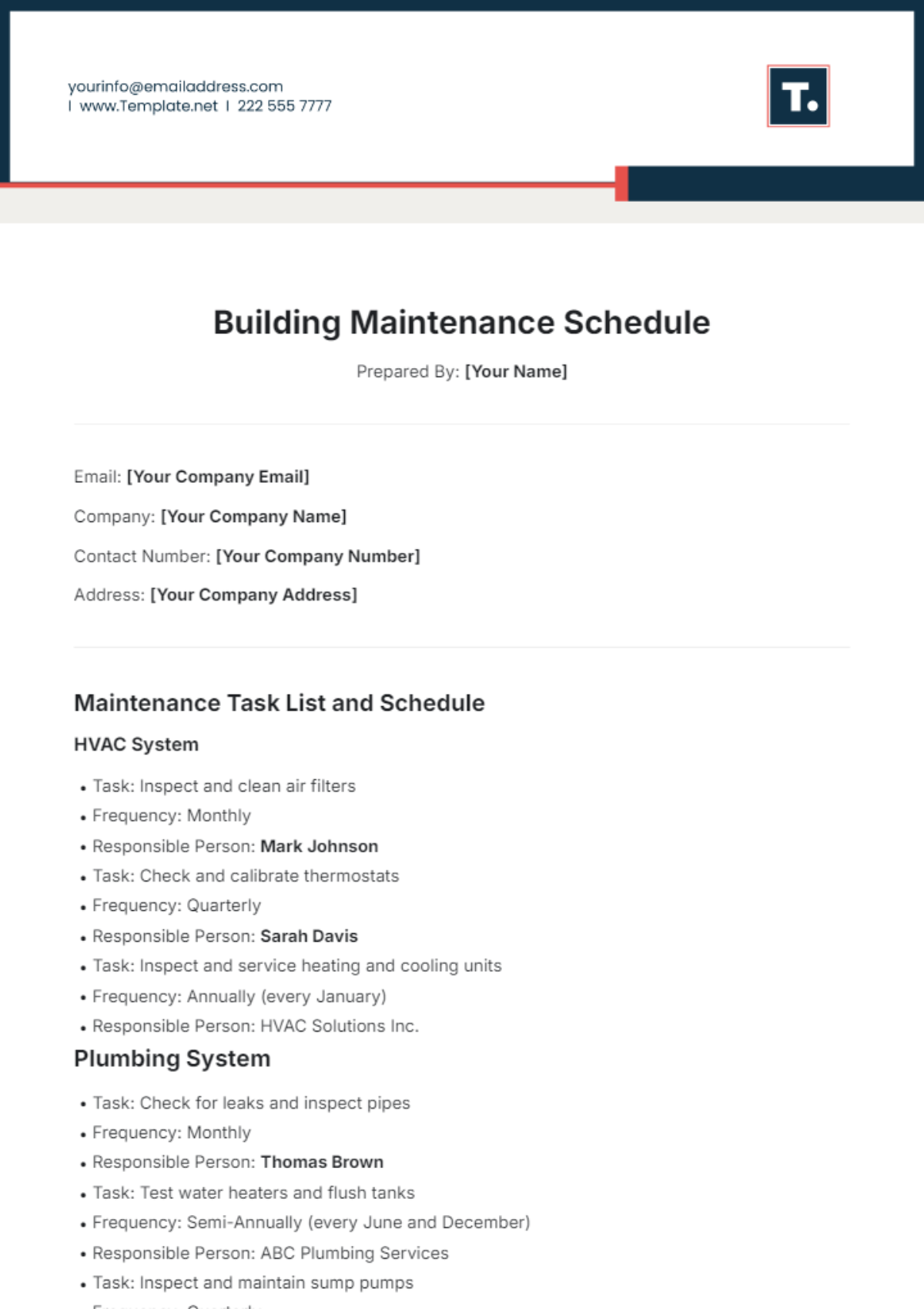 Building Maintenance Schedule Template - Edit Online & Download