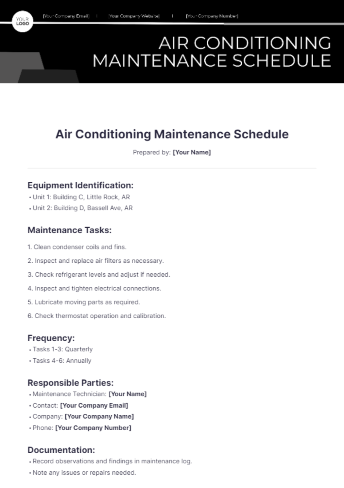 Air Conditioning Maintenance Schedule Template - Edit Online & Download