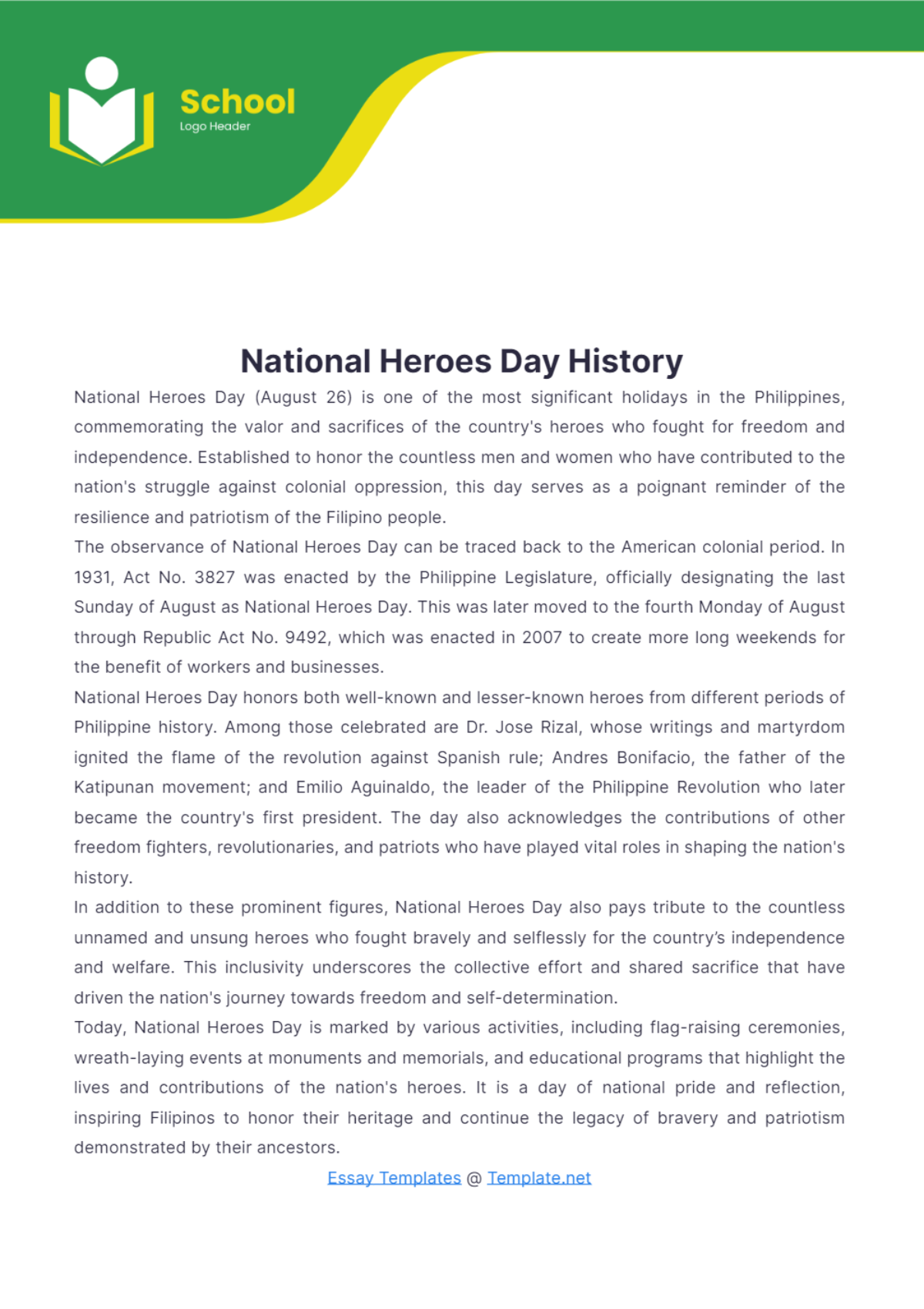 National Heroes Day History Template - Edit Online & Download