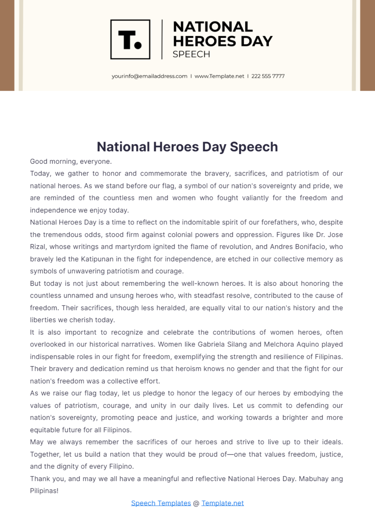 National Heroes Day Speech Template - Edit Online & Download