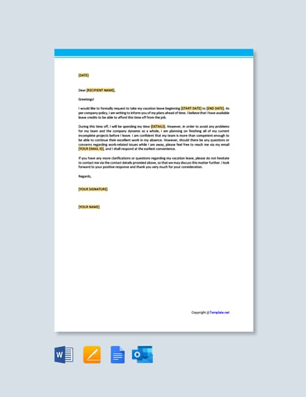 Simple Vacation Letter Template [Free PDF] - Google Docs, Word ...