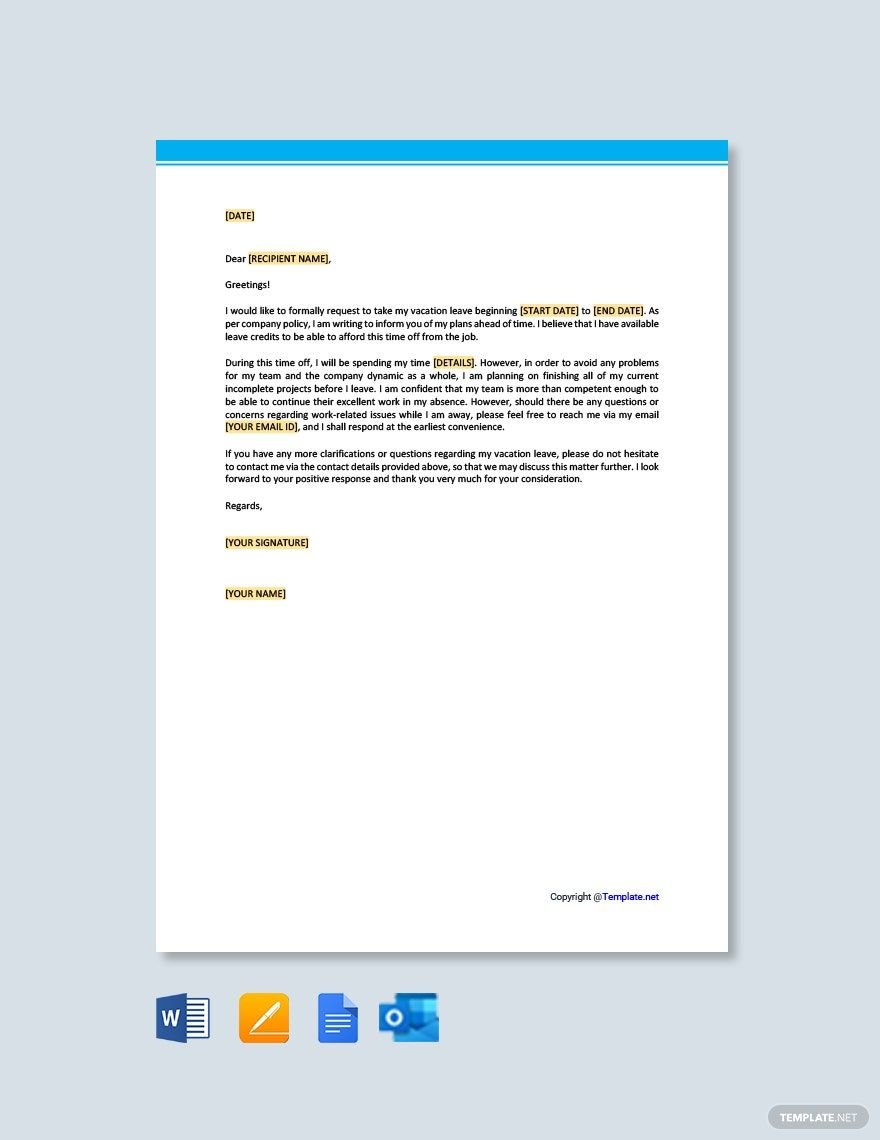 Editable Vacation Leave Letter