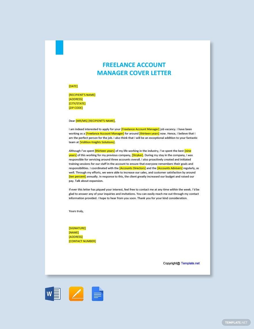 Freelance Account Manager Cover Letter Template