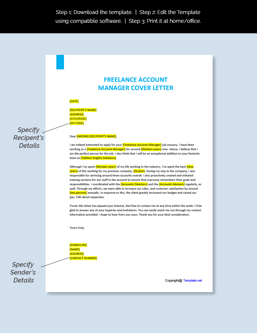 Freelance Account Manager Cover Letter Template