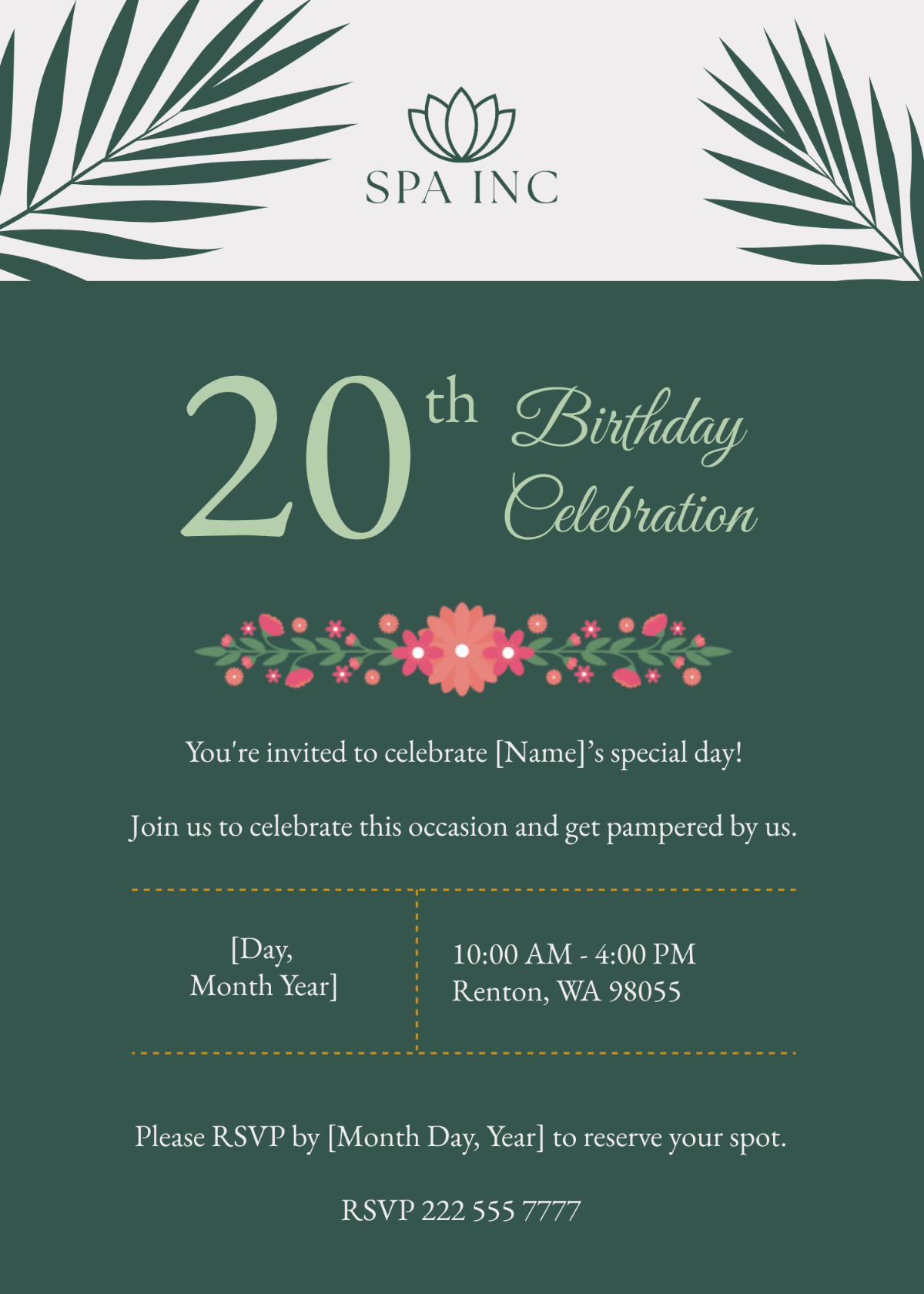 Spa Birthday Invitation