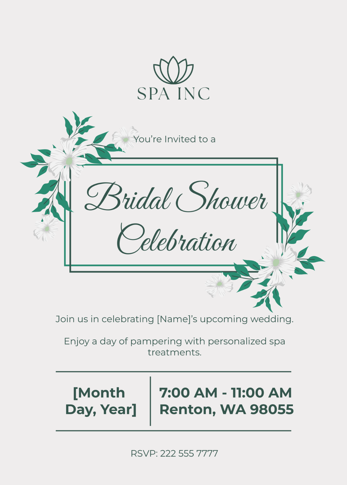 Spa Bridal Shower Invitation