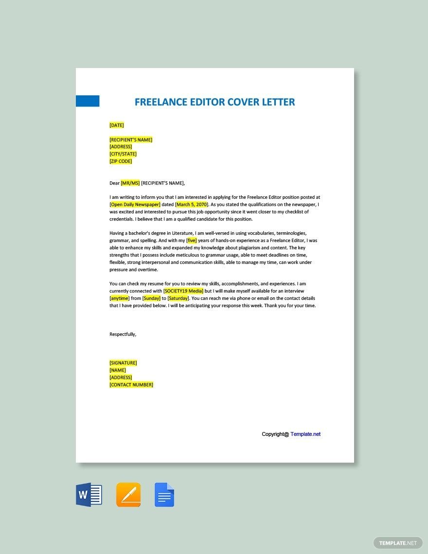 Freelance Editor Cover Letter Template
