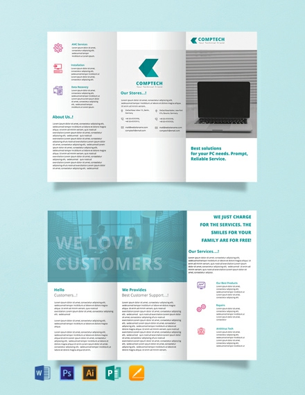 Computer Repair Tri-fold Brochure Template - Illustrator, Word, Apple Pages, PSD, Publisher