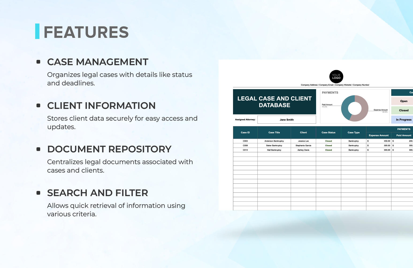 Legal Case and Client Database Template