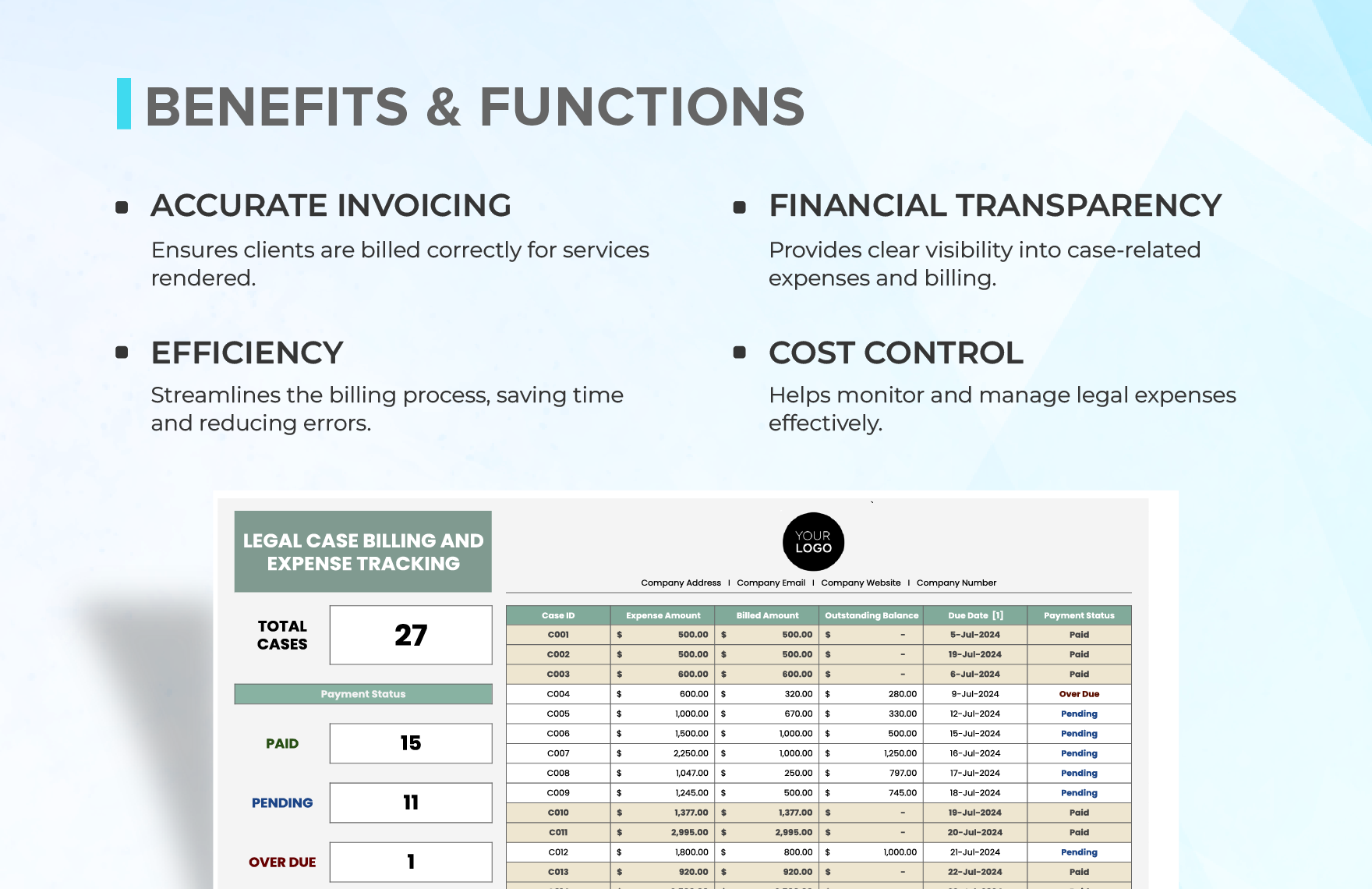 Legal Case Billing and Expense Tracking Template