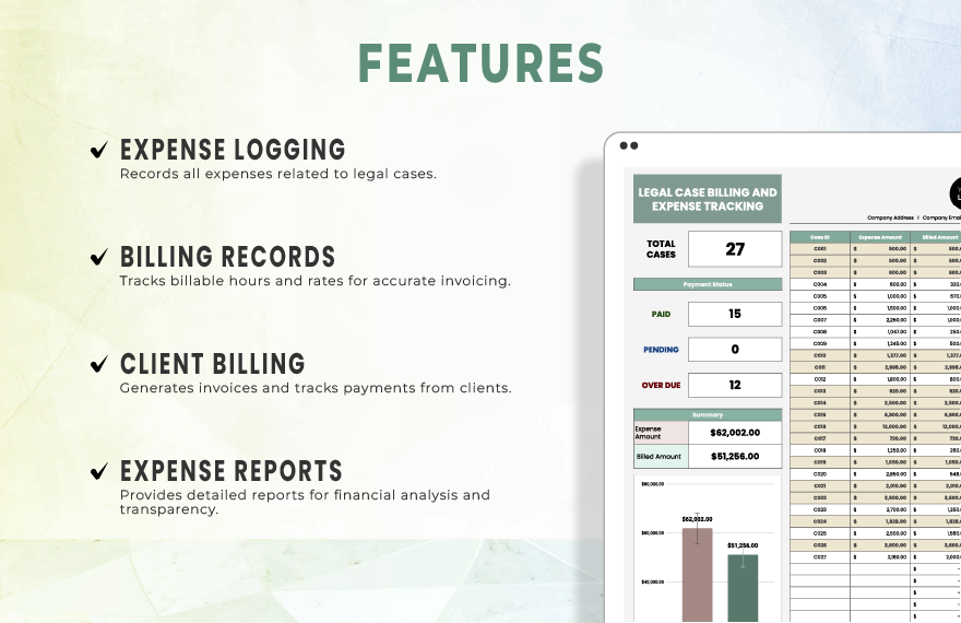 Legal Case Billing and Expense Tracking Template