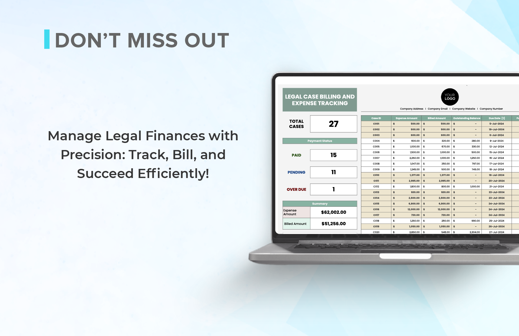 Legal Case Billing and Expense Tracking Template