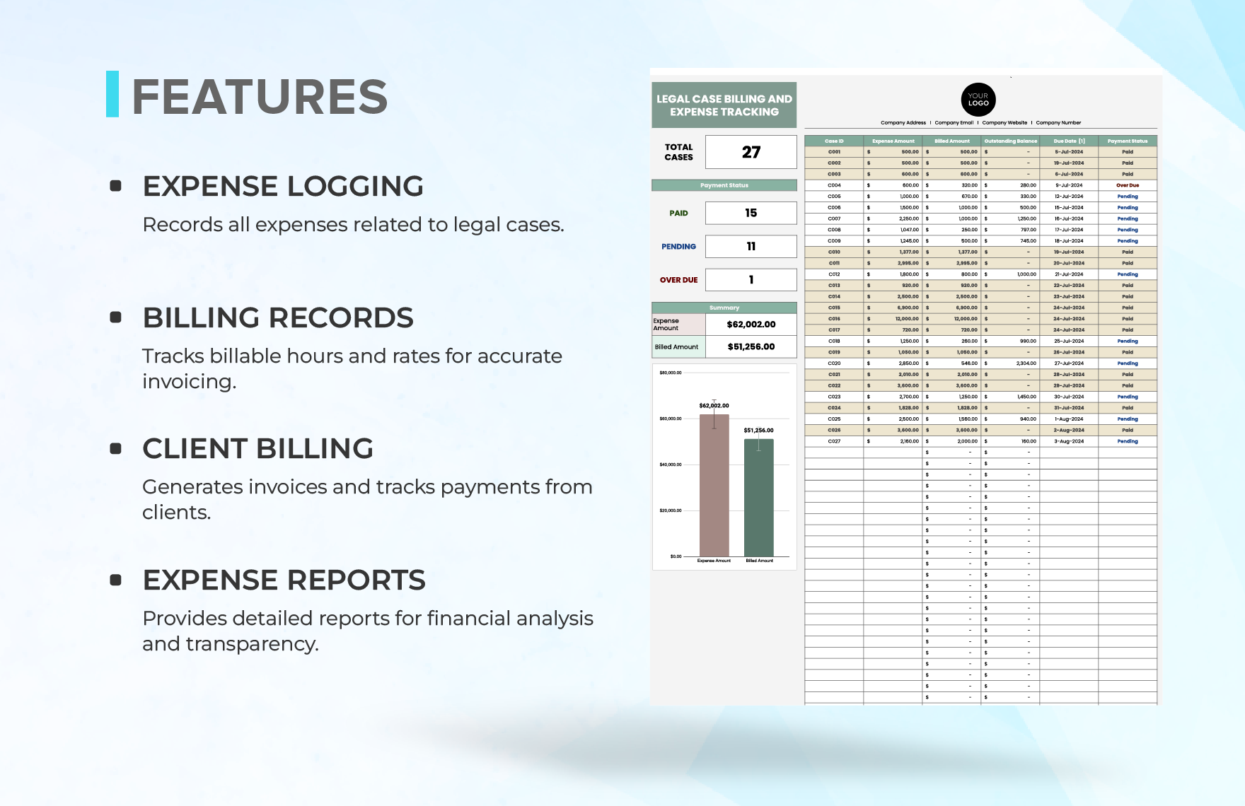 Legal Case Billing and Expense Tracking Template