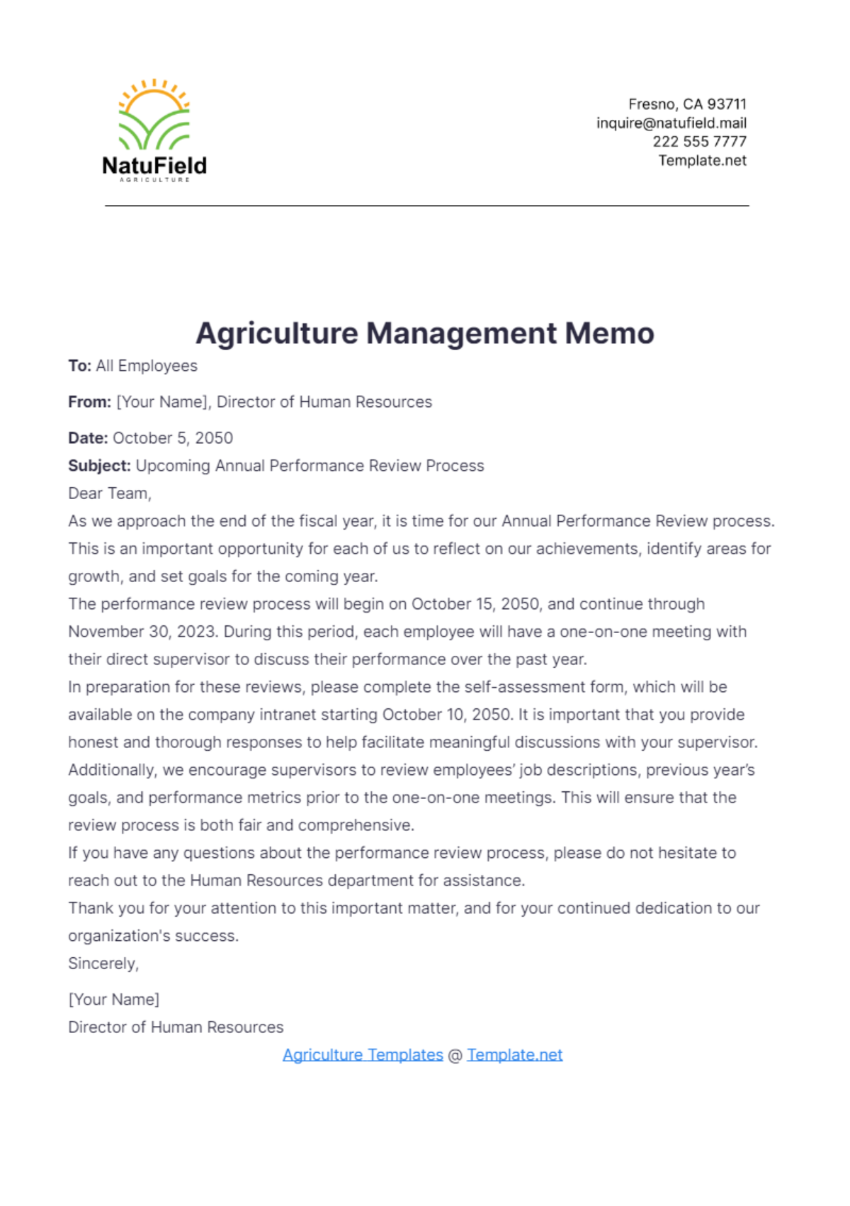 Agriculture Management Memo Template - Edit Online & Download