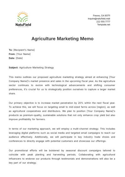 Free Agriculture Marketing Memo Template to Edit Online