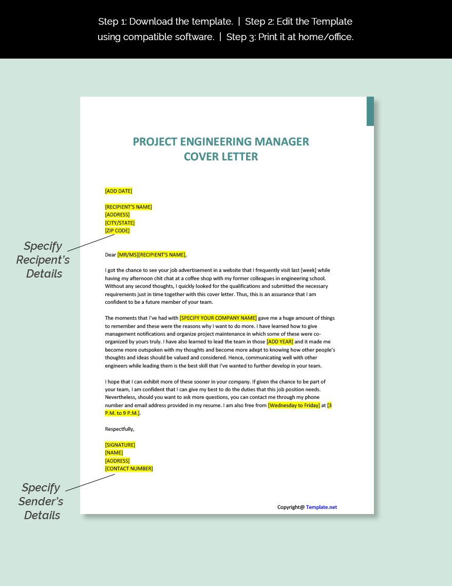 Project Engineering Manager Cover Letter