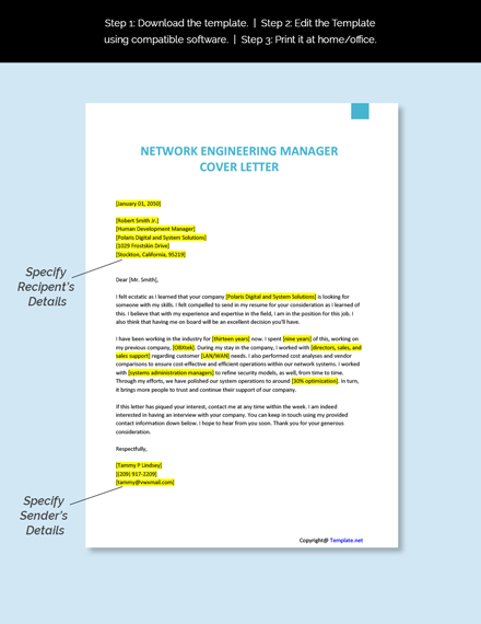 Network Engineering Manager Cover Letter Template