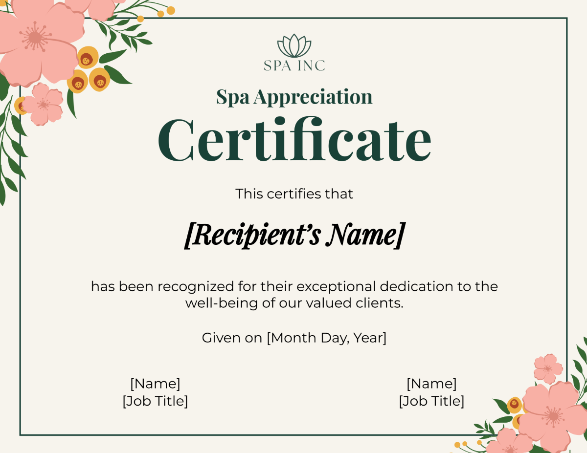 Spa Appreciation Certificate