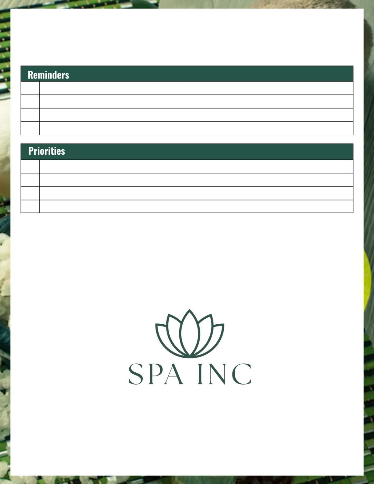 Free Spa Weekly Planner Template to Edit Online