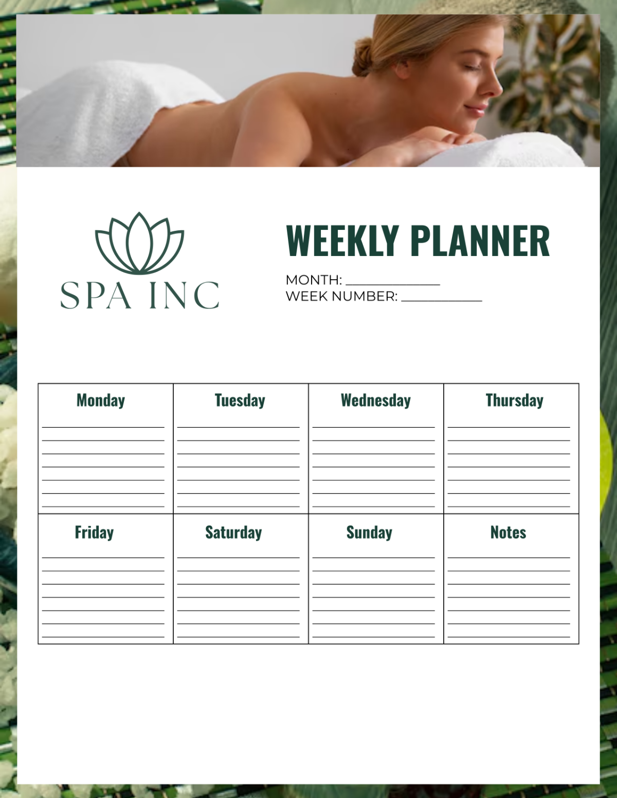 Spa Weekly Planner