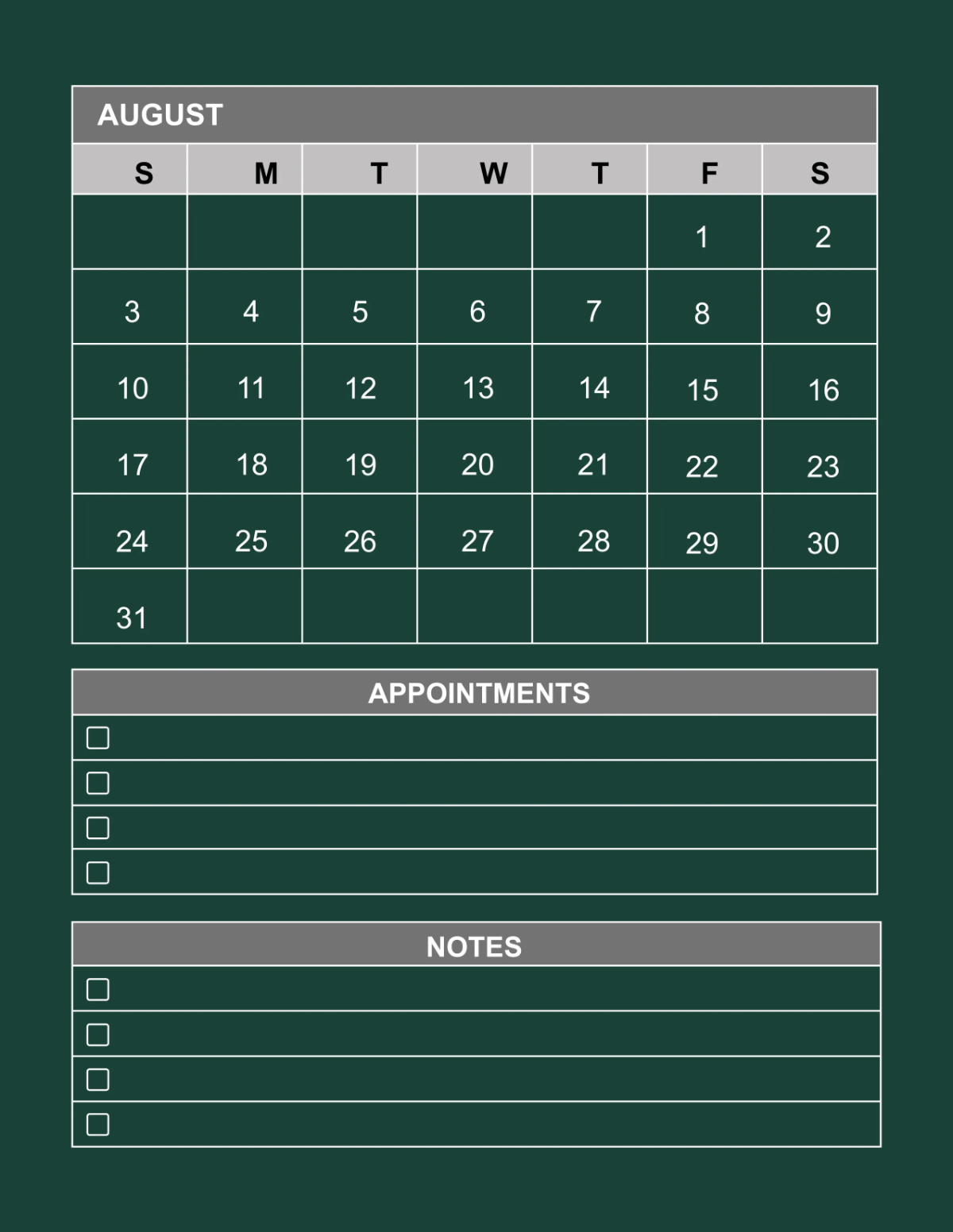 Free Spa Monthly Planner Template to Edit Online