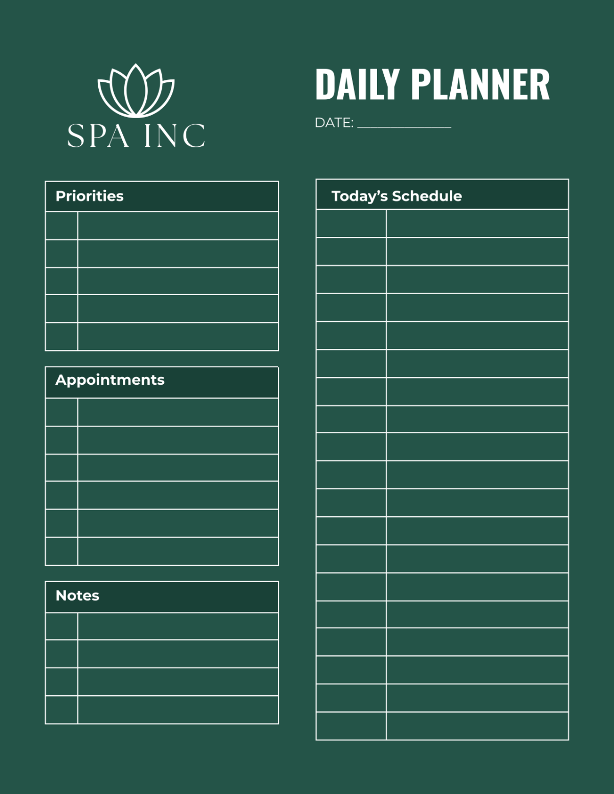 Spa Daily Planner