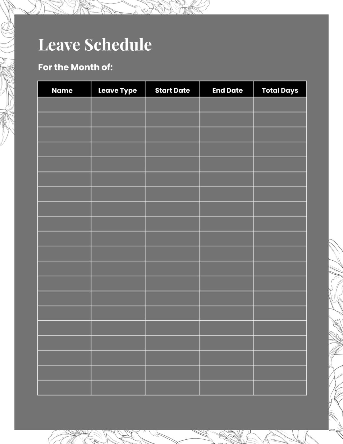 Free Spa Leave Planner Template to Edit Online