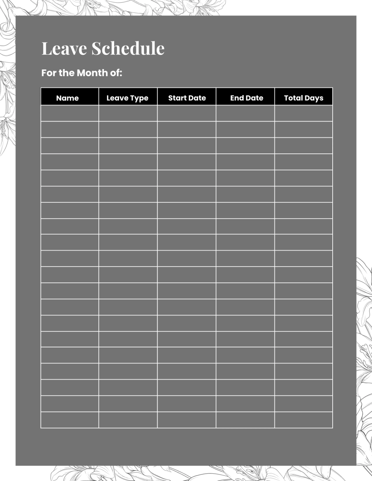 Free Spa Leave Planner Template to Edit Online