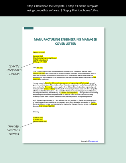how to write cover letter for engineering manager position
