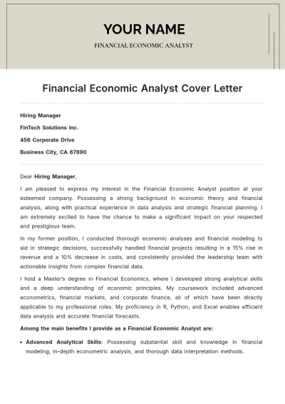 Free Financial Economic Analyst Cover Letter to Edit Online