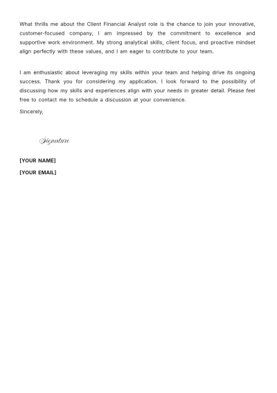 Free Client Financial Analyst Cover Letter to Edit Online