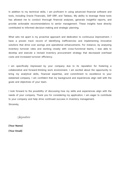 Free Financial Inventory Analyst Cover Letter to Edit Online