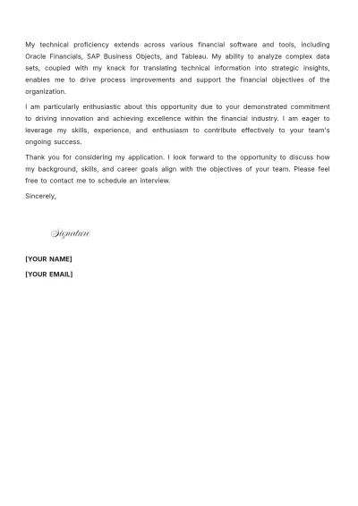 Free Financial Application Analyst Cover Letter to Edit Online