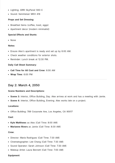 Free Film Shooting Schedule Template to Edit Online