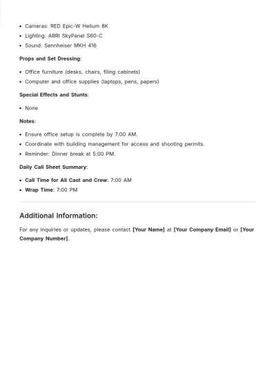 Free Film Shooting Schedule Template to Edit Online