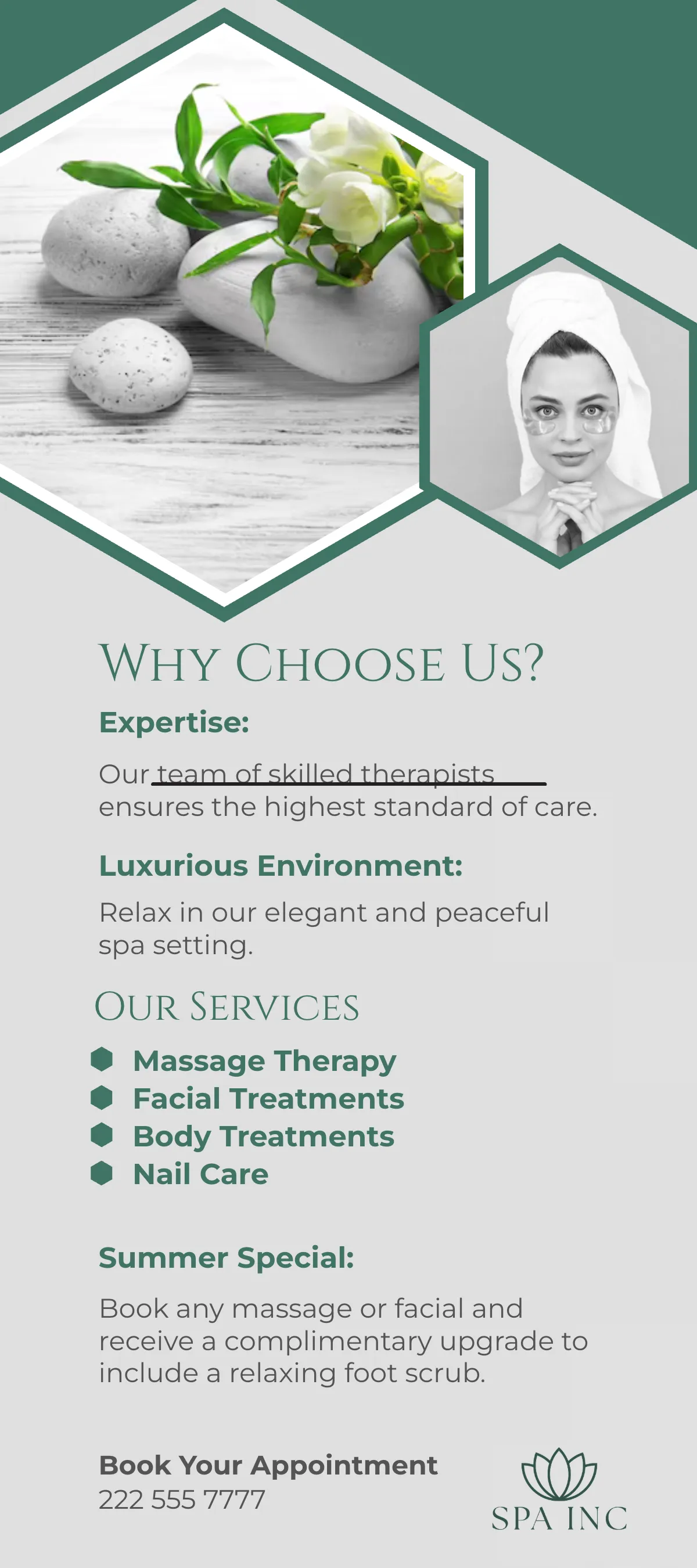Free Spa Promotion Rack Card Template to Edit Online