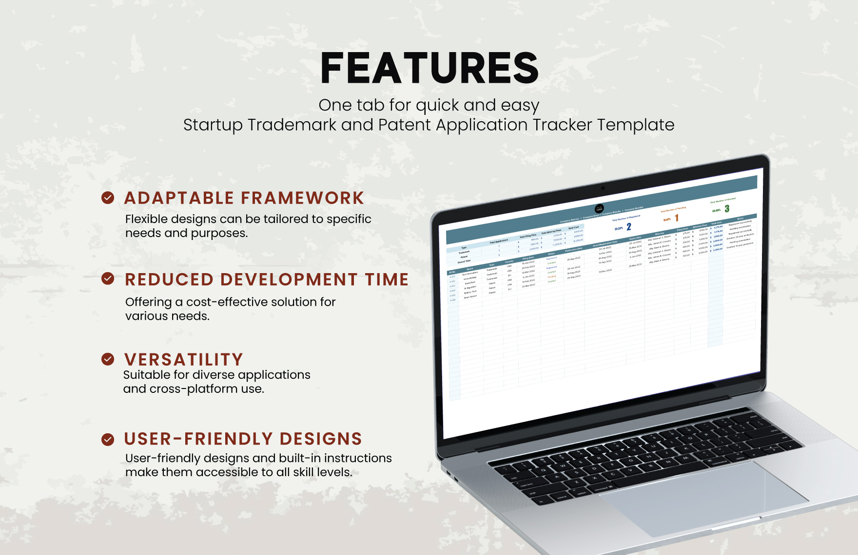 Startup Trademark and Patent Application Tracker Template