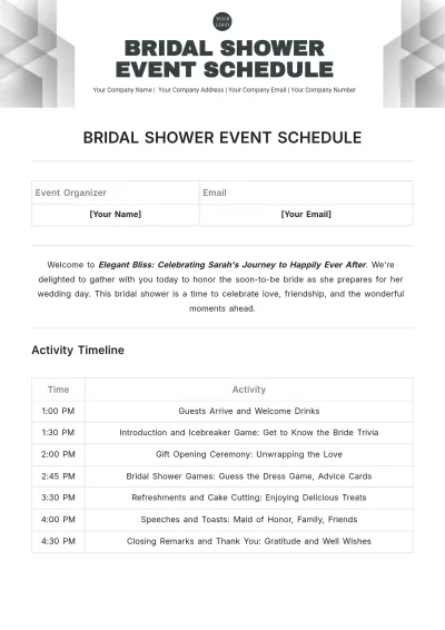 Free Bridal Shower Event Schedule Template to Edit Online