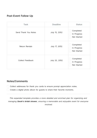 Free Bridal Shower Event Schedule Template to Edit Online