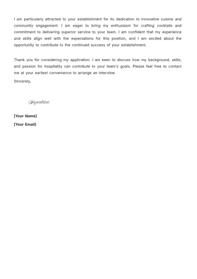 Free Restaurant Bartender Cover Letter to Edit Online