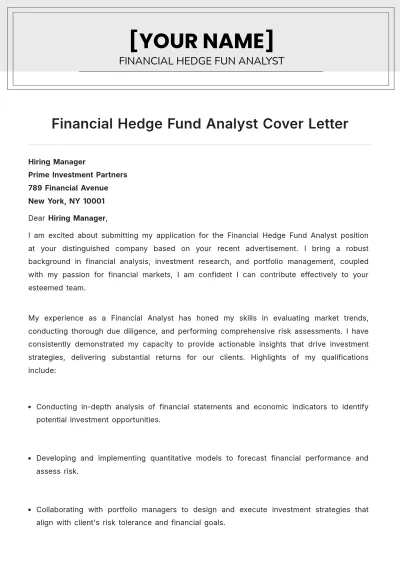 Free Financial Hedge Fund Analyst Cover Letter to Edit Online