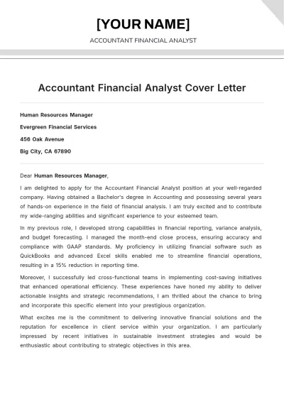 Free Accountant Financial Analyst Cover Letter to Edit Online