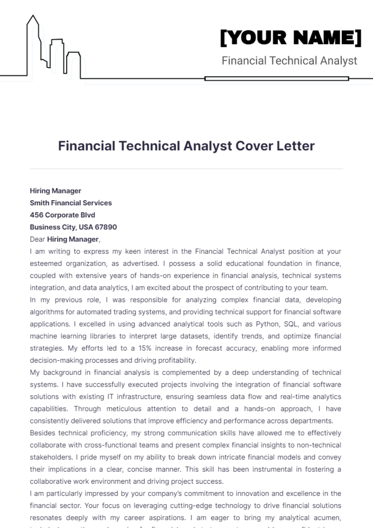 Financial Technical Analyst Cover Letter - Edit Online & Download