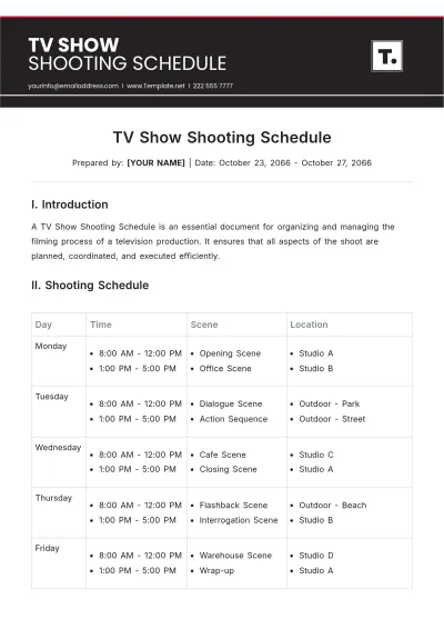 Free TV Show Shooting Schedule Template to Edit Online