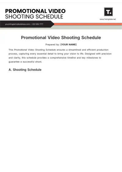Free Promotional Video Shooting Schedule Template to Edit Online