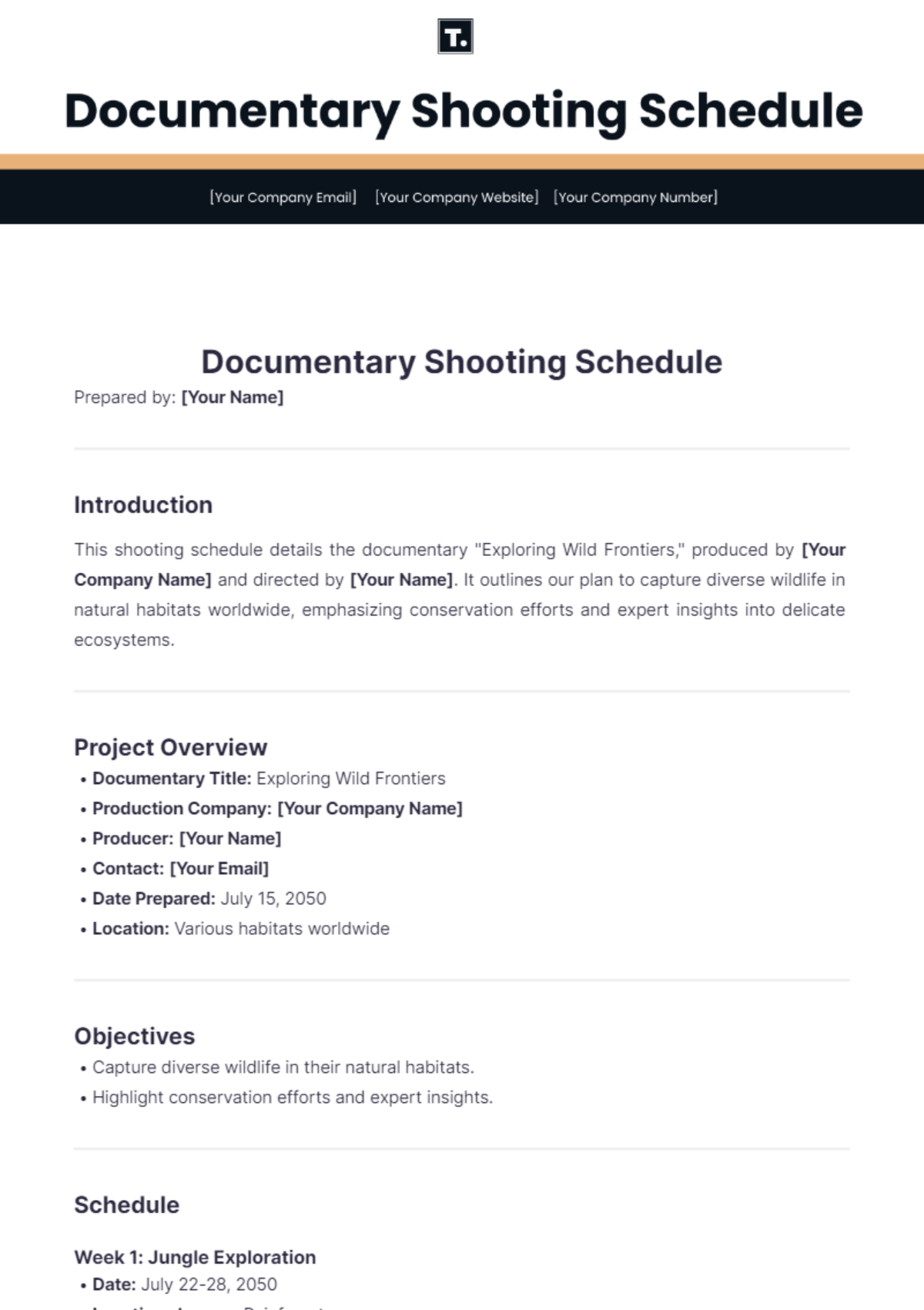 Documentary Shooting Schedule Template - Edit Online & Download